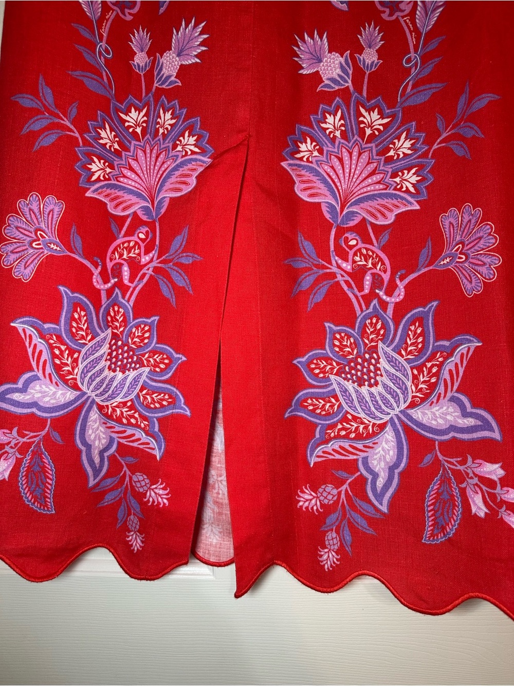 FARM Rio Porcelain Garden Red Motif Linen Blend Scalloped Midi Skirt S - Picture 14 of 16